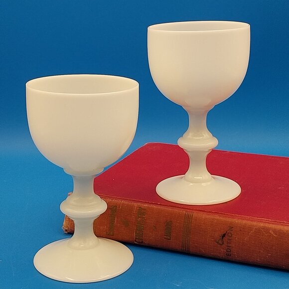 Pair PORTIEUX VALLERYSTHAL white opaline Wine Glasses - Picture 1 of 8